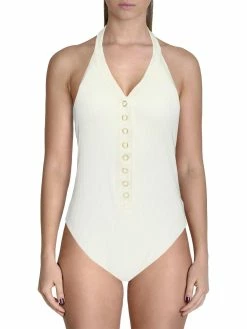 Dolce Vita Womens Ribbed Halter One-Piece Swimsuit