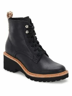 Dolce Vita Hinto Womens Leather Leopard Print Trim Combat & Lace-up Boots